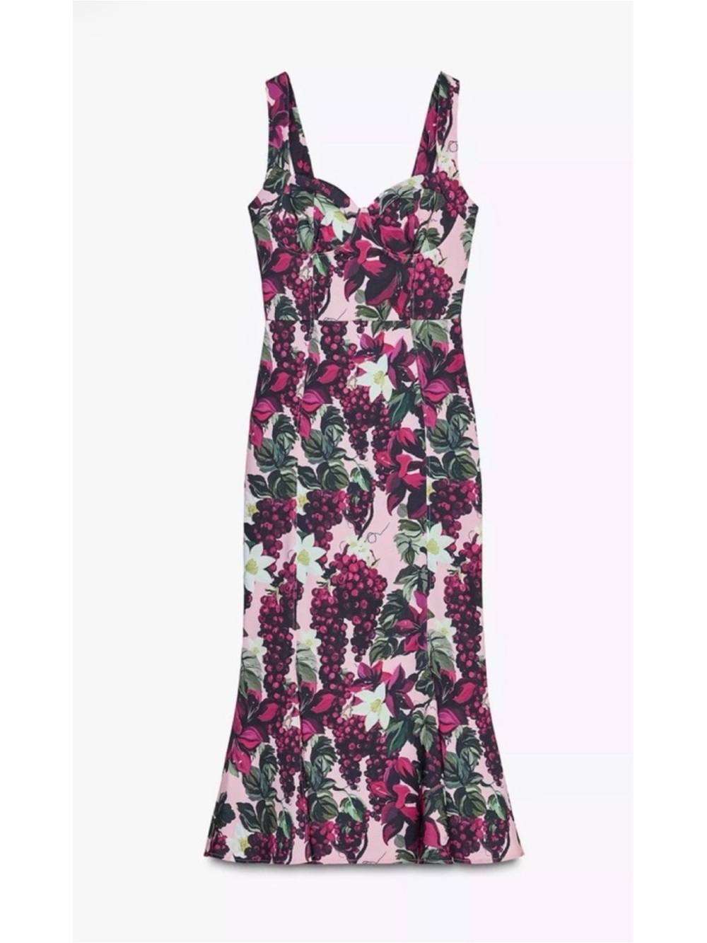 NWT Zara Godet Midi Dress with Floral Pattern size Medium